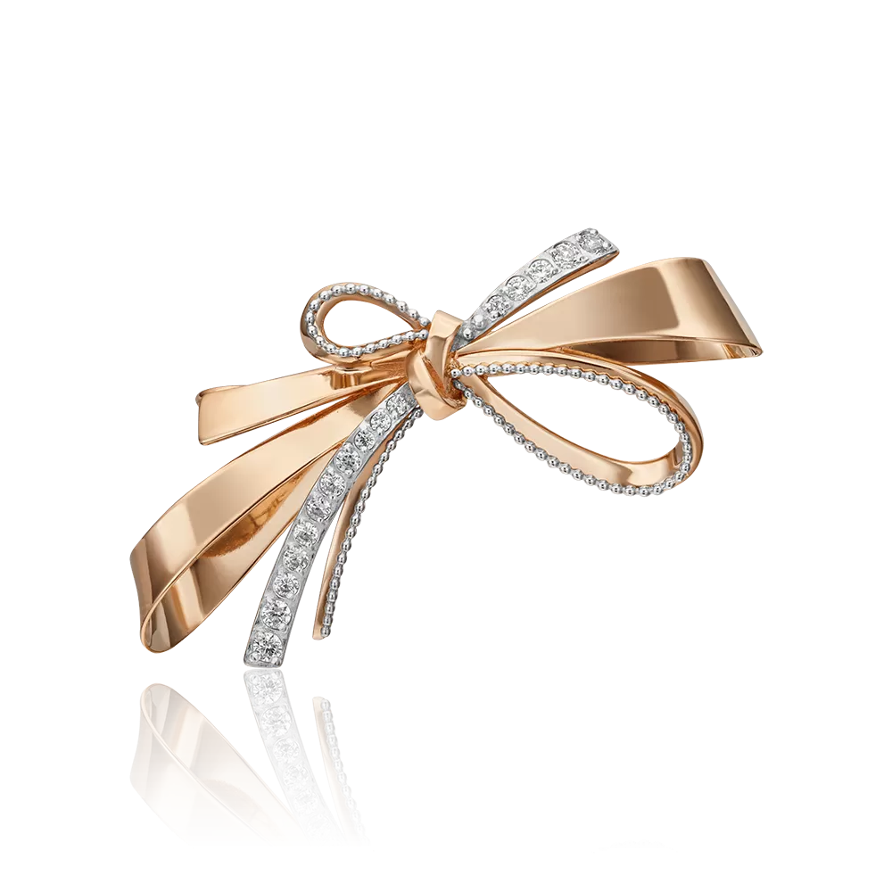 Брошь «Бант» из комбинированного золота с фианитами 04-0221-00-401-1111-48