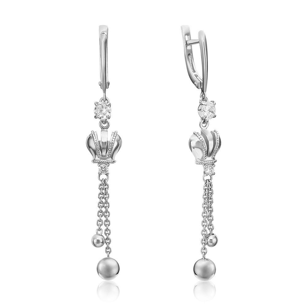 Серьги «Короны» с английским замком из серебра с фианитами 02-4522-00-401-0200-69