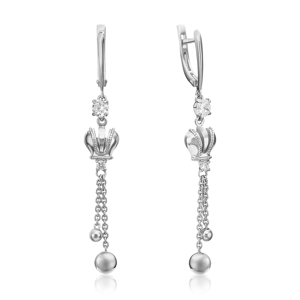 Серьги «Короны» с английским замком из серебра с фианитами 02-4522-00-401-0200-69