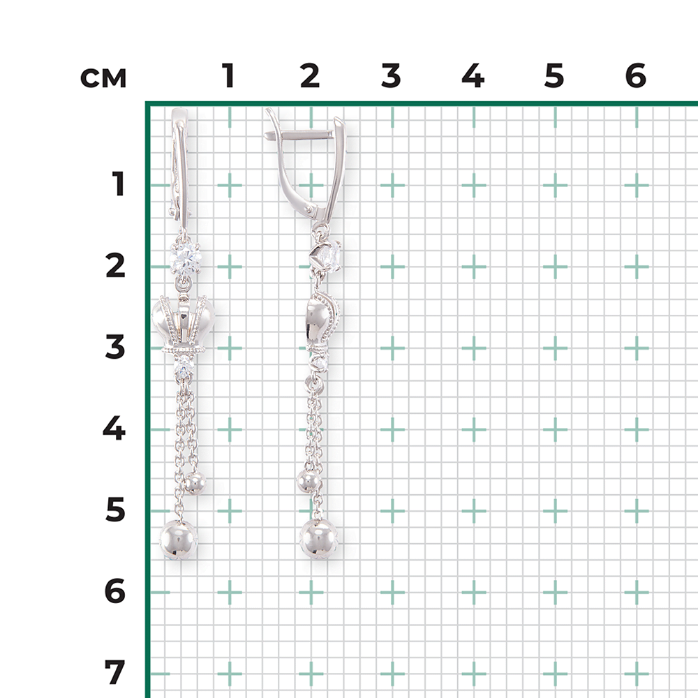 Серьги «Короны» с английским замком из серебра с фианитами 02-4522-00-401-0200-69