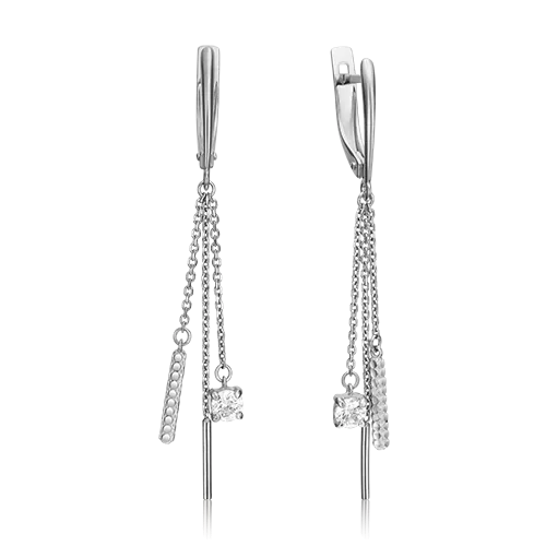 Серьги с английским замком из белого золота с фианитом 02-4312-00-501-1120-38