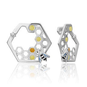 Серьги «Пчелы на сотах» с английским замком из серебра с эмалью 02-4676-00-000-0200-71