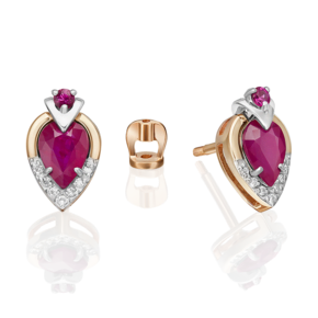 Серьги-пусеты из комбинированного золота с рубинами и бриллиантами 02-5227-00-107-1111