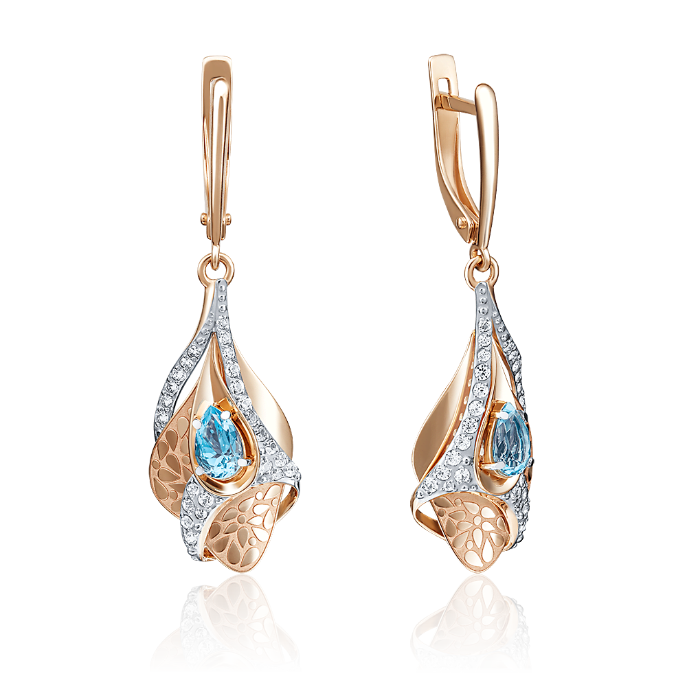 Серьги с английским замком из красного золота с топазом и натуральными топазами white 02-4157-00-201-1110-57