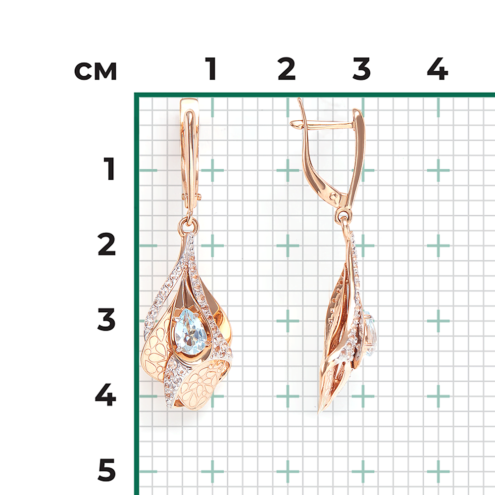 Серьги с английским замком из красного золота с топазом и натуральными топазами white 02-4157-00-201-1110-57