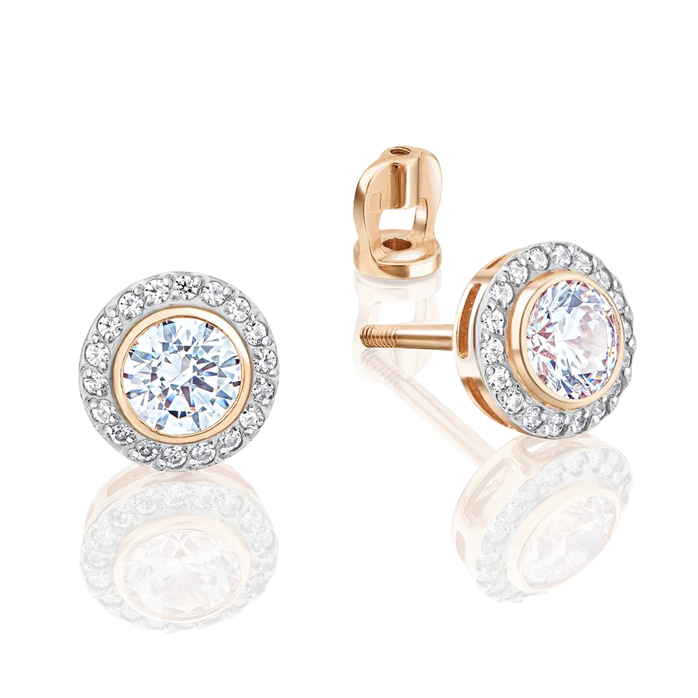 Серьги-пусеты из красного золота с фианитами 02-3466-00-501-1110-38