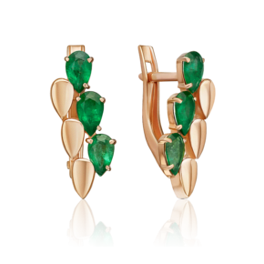 Серьги с английским замком из красного золота с изумрудами 02-5402-00-103-1110