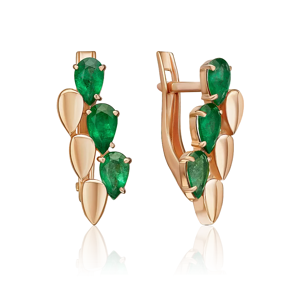 Серьги с английским замком из красного золота с изумрудами 02-5402-00-103-1110