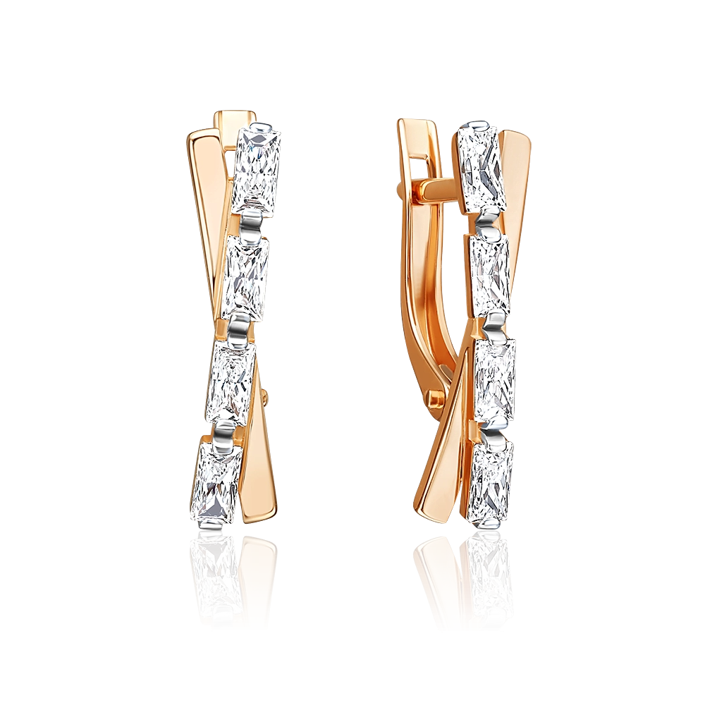 Серьги с английским замком из красного золота с фианитами 02-5582-00-401-1110