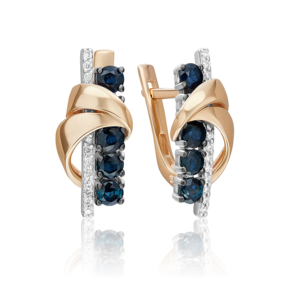 Серьги с английским замком из комбинированного золота с сапфирами и бриллиантами 02-5253-00-105-1111