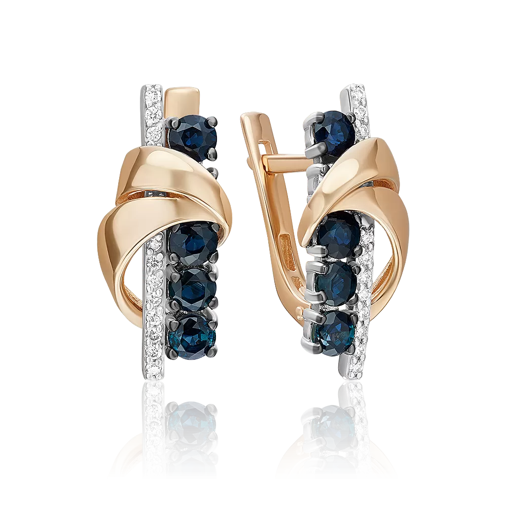 Серьги с английским замком из комбинированного золота с сапфирами и бриллиантами 02-5253-00-105-1111