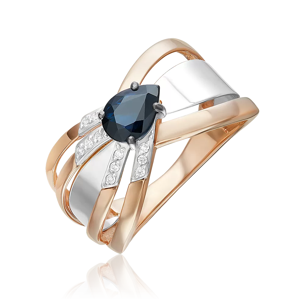 Кольцо из комбинированного золота с сапфиром и бриллиантами 01-5750-00-105-1111