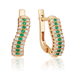 Серьги с английским замком из красного золота с бриллиантами и изумрудами 02-0630-00-106-1110-30