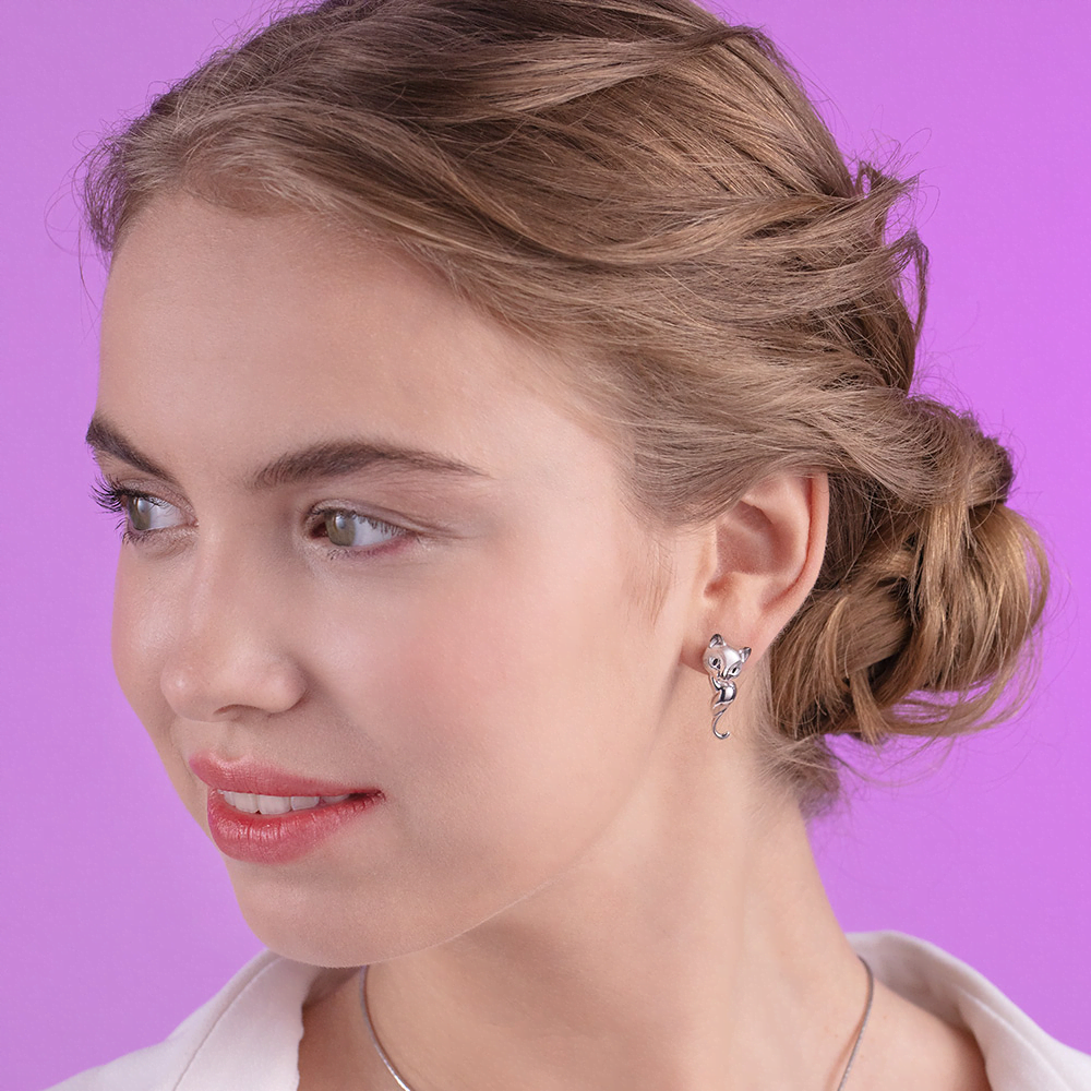 Серьги «Кошки» с английским замком из серебра с эмалью 02-4975-00-000-0200
