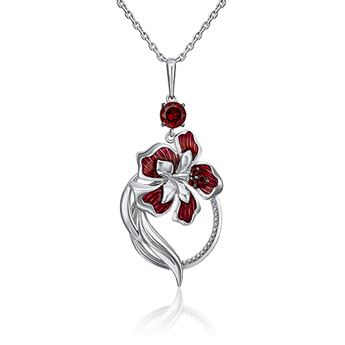 Подвеска «Гибискус» из серебра с гранатами и эмалью 03-3271-00-204-0200-69