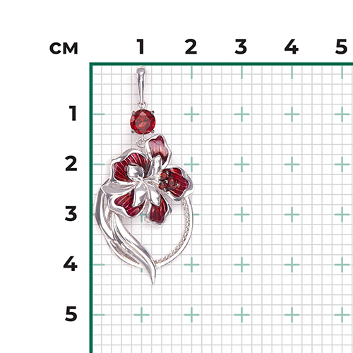 Подвеска «Гибискус» из серебра с гранатами и эмалью 03-3271-00-204-0200-69