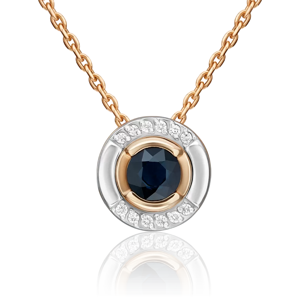 Подвеска-бегунок из комбинированного золота с сапфиром и бриллиантами 03-3460-00-105-1111