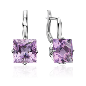 Серьги с английским замком из серебра с аметистом и фианитами 02-2298-00-209-0200