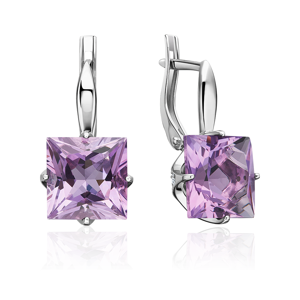 Серьги с английским замком из серебра с аметистом и фианитами 02-2298-00-209-0200