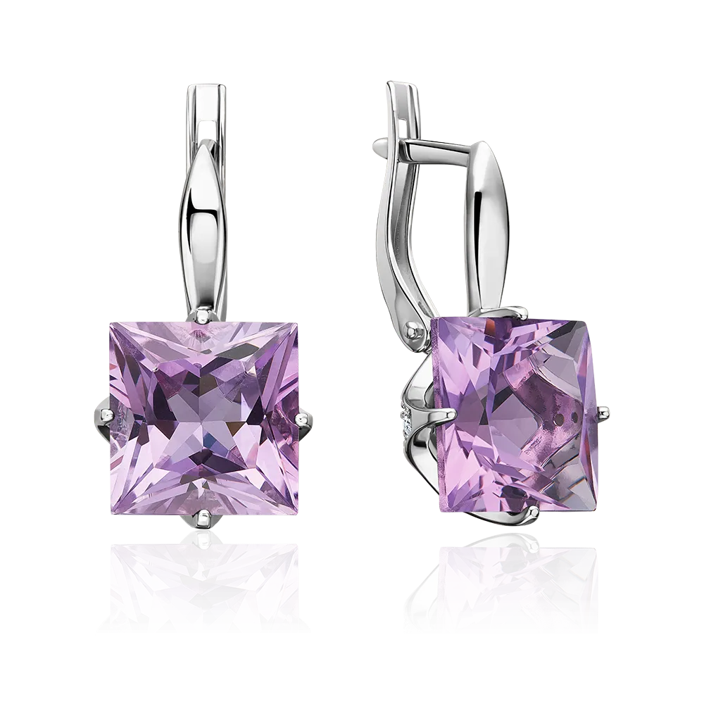 Серьги с английским замком из серебра с аметистом и фианитами 02-2298-00-209-0200