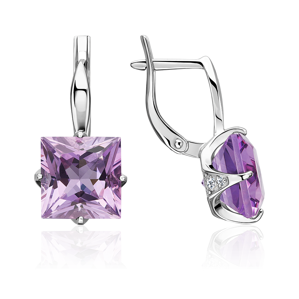 Серьги с английским замком из серебра с аметистом и фианитами 02-2298-00-209-0200