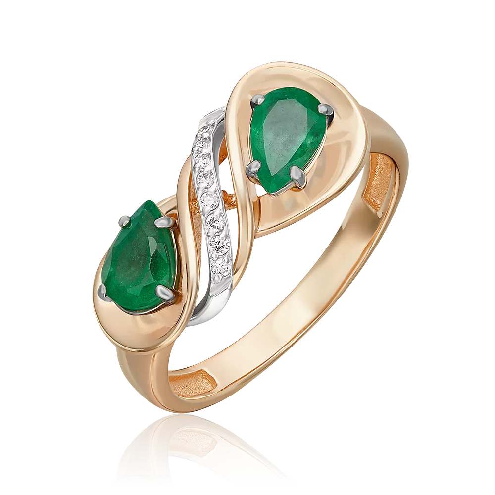 Кольцо из комбинированного золота с изумрудами и бриллиантами 01-5723-00-106-1111