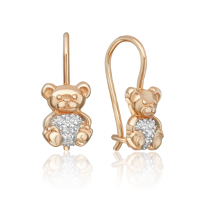 Детские серьги «Медвежата» с французским замком из красного золота с фианитами 02-2920-00-401-1110-03