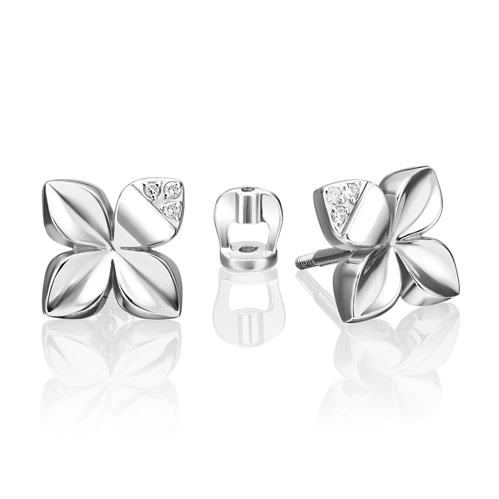 Серьги-пусеты из белого золота с бриллиантами 02-4983-00-101-1120