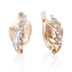 Серьги с английским замком из красного золота с фианитами 02-4058-00-401-1110-48