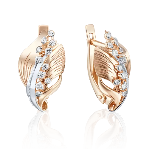 Серьги с английским замком из красного золота с фианитами 02-4058-00-401-1110-48