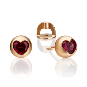 Серьги-пусеты «Сердце» из красного золота с гранатом 02-4577-00-204-1110-57