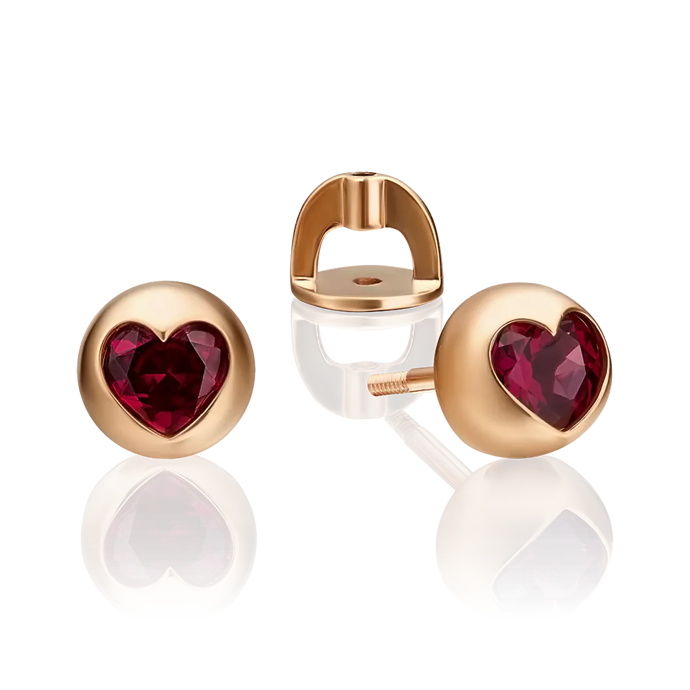 Серьги-пусеты «Сердце» из красного золота с гранатом 02-4577-00-204-1110-57