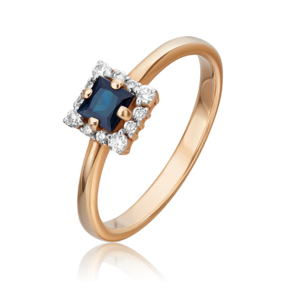 Кольцо из красного золота с сапфиром и бриллиантами