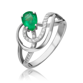 Кольцо из белого золота с изумрудом и бриллиантами 01-0215-00-106-1120-30