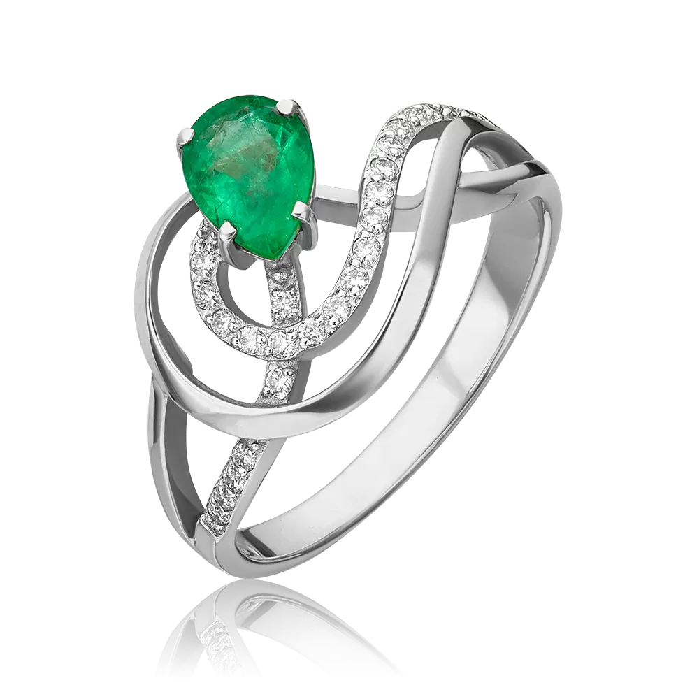 Кольцо из белого золота с изумрудом и бриллиантами 01-0215-00-106-1120-30