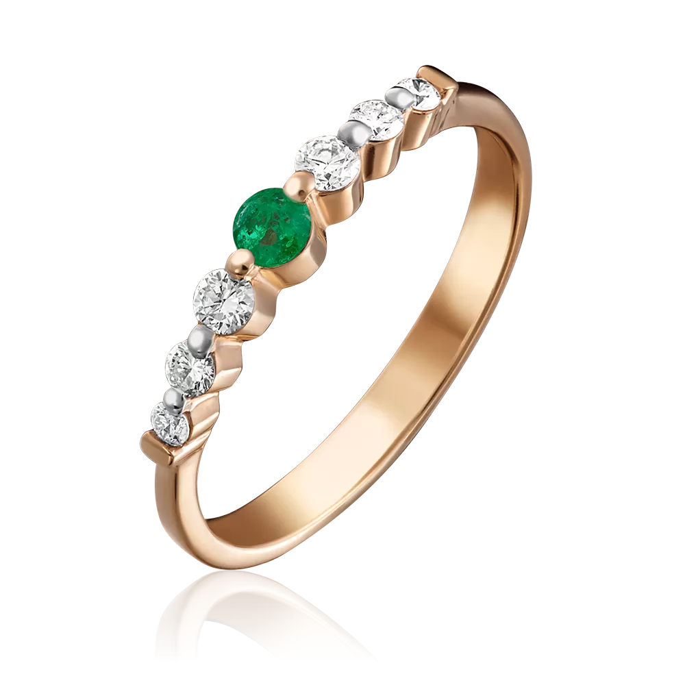 Кольцо из красного золота с изумрудом и бриллиантами 01-0612-00-106-1110-30