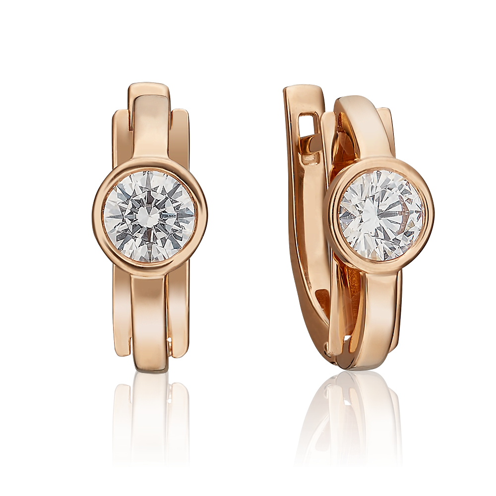 Серьги с английским замком из красного золота с фианитом 02-4575-00-501-1110-38