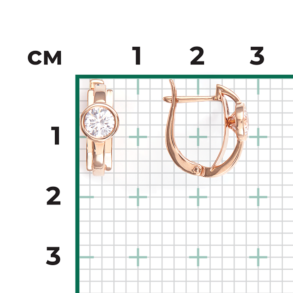 Серьги с английским замком из красного золота с фианитом 02-4575-00-501-1110-38