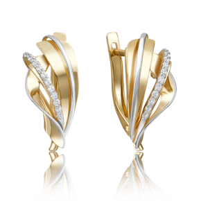 Серьги с английским замком из лимонного золота с фианитами 02-4199-00-401-1130