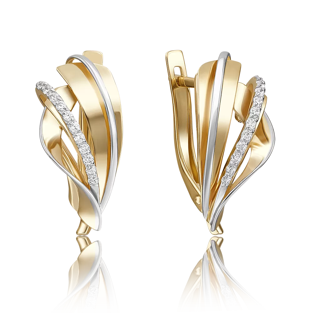 Серьги с английским замком из лимонного золота с фианитами 02-4199-00-401-1130