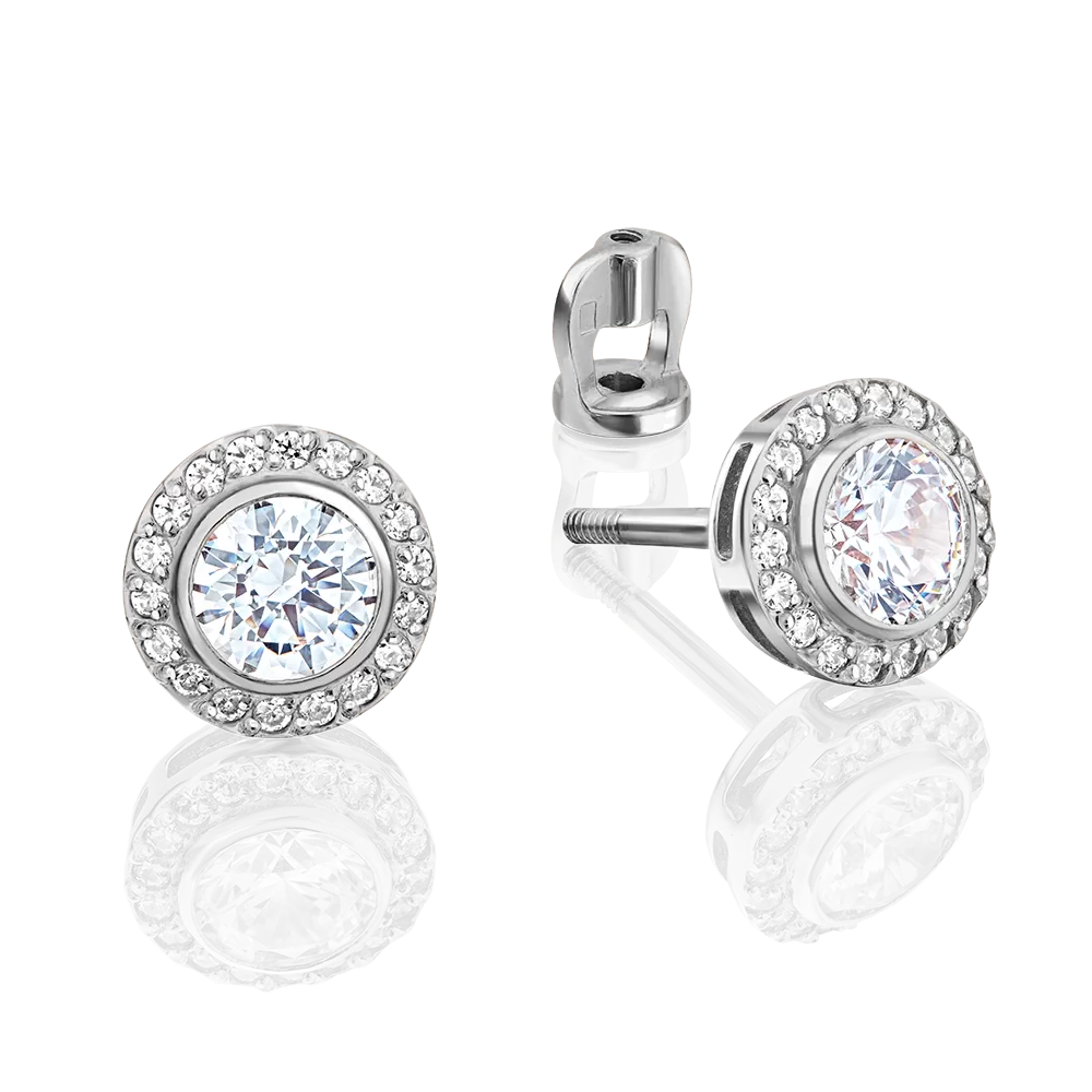 Серьги-пусеты из белого золота с фианитами 02-3466-00-501-1120-38