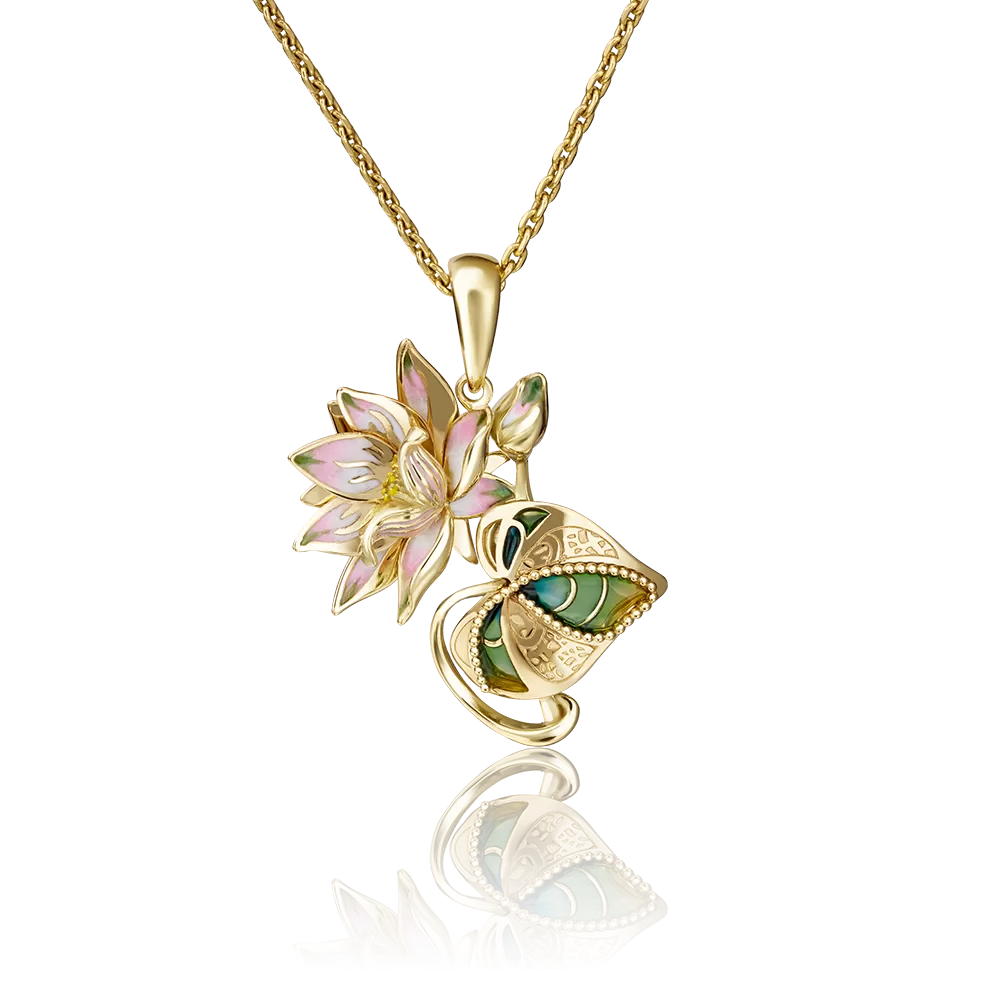 Подвеска «Лотос» из лимонного золота с эмалью 03-2919-00-000-1130-48