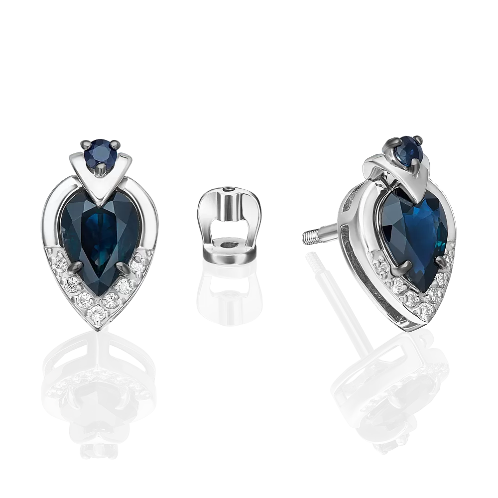 Серьги-пусеты из белого золота с сапфирами и бриллиантами 02-5227-00-105-1120