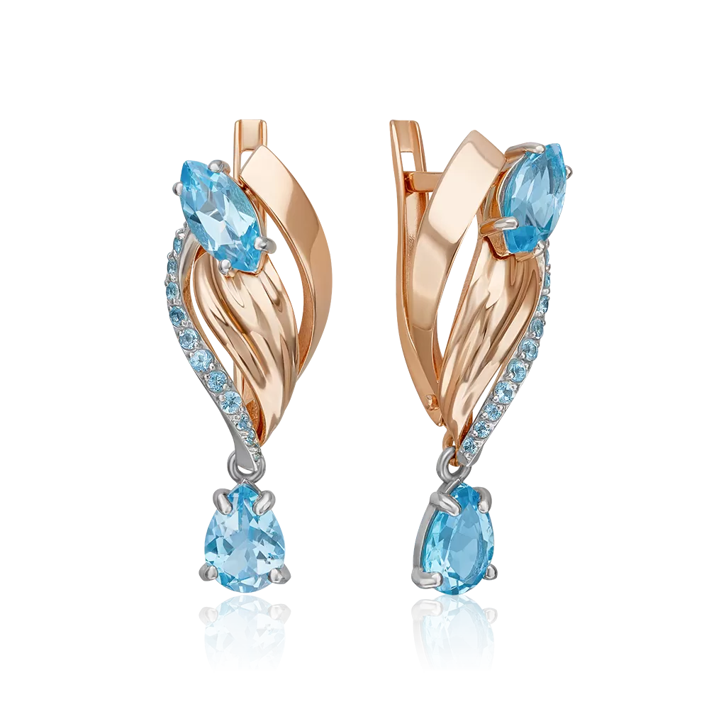 Серьги «Стихия Воды» с английским замком из комбинированного золота с топазами 02-5164-00-201-1111