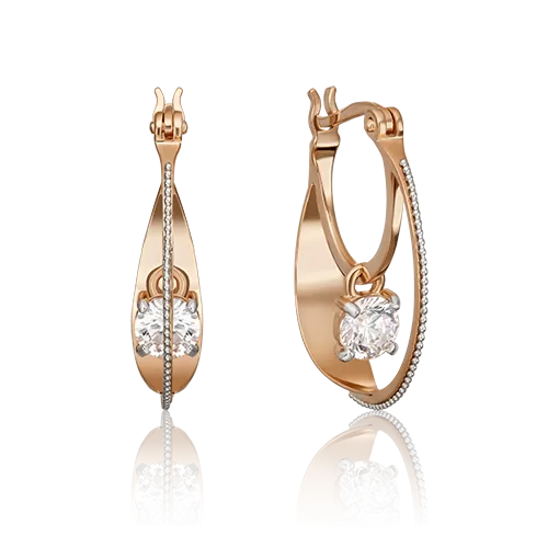 Серьги с турецким замком из комбинированного золота с фианитом 02-4600-00-501-1111-38