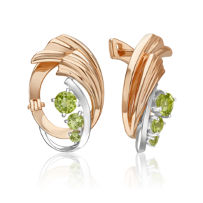 Серьги «Стихия Земли» из комбинированного золота с хризолитами 02-5179-00-205-1111