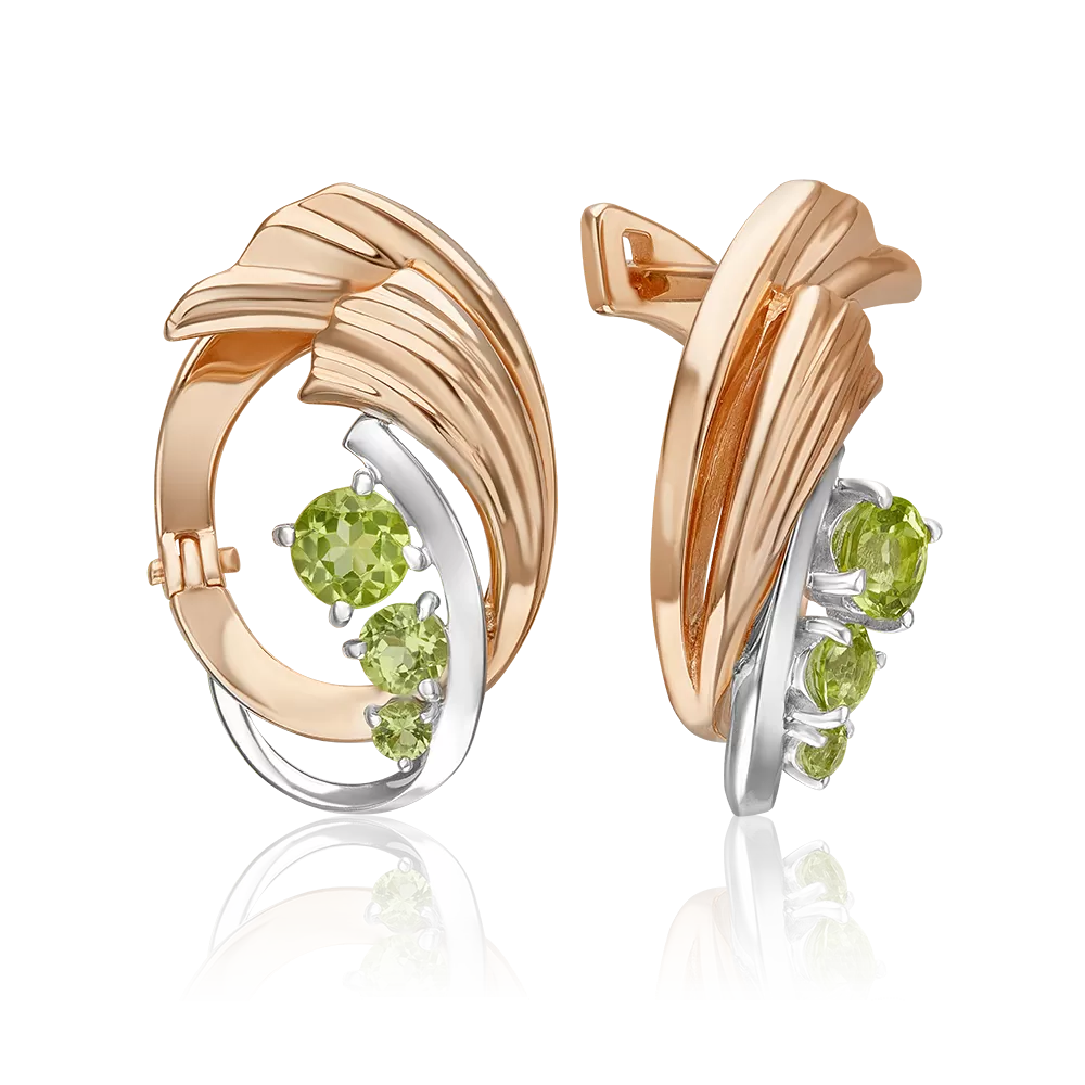 Серьги «Стихия Земли» из комбинированного золота с хризолитами 02-5179-00-205-1111