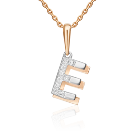 Подвеска «Буква Е» из комбинированного золота с фианитами 03-3418-Е-401-1111
