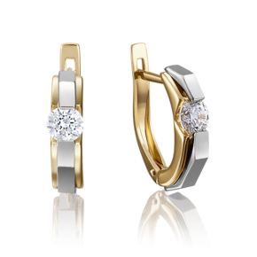 Серьги с английским замком из комбинированного золота с фианитом 02-4064-00-401-1121