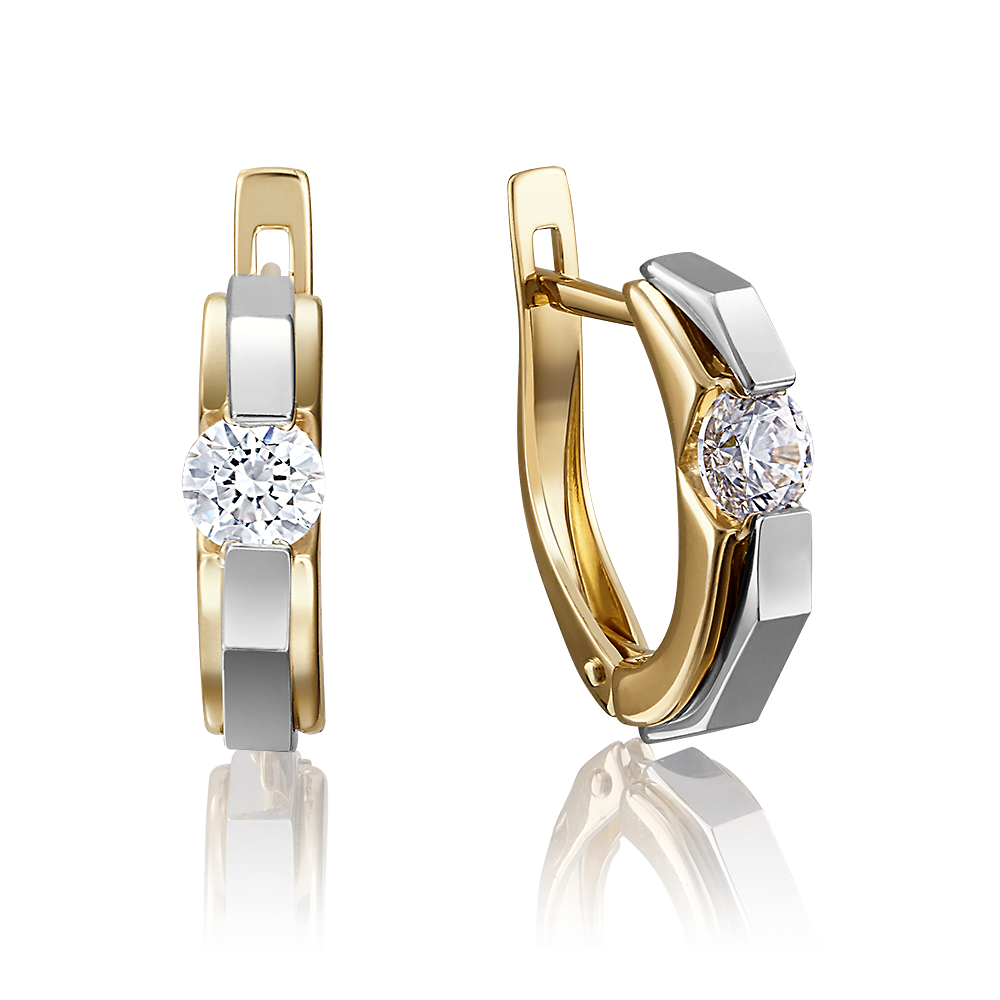 Серьги с английским замком из комбинированного золота с фианитом 02-4064-00-401-1121